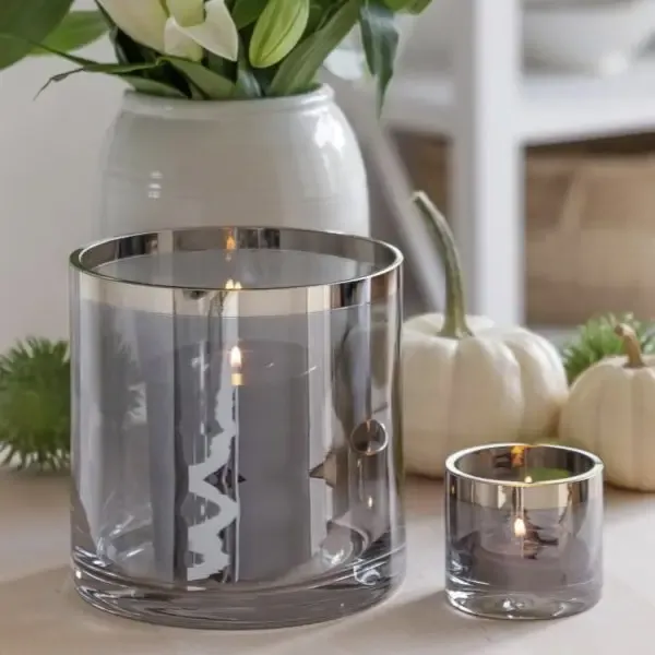 Windlicht Glas Zeus mit Platinrand Edzard H 6 | 15 | 25 cm